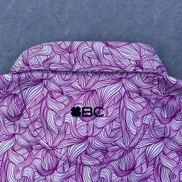 Black Clover Polo Shirt Mens Medium Pink Geometric Golf Tennis Performance Prep - Picture 9 of 9